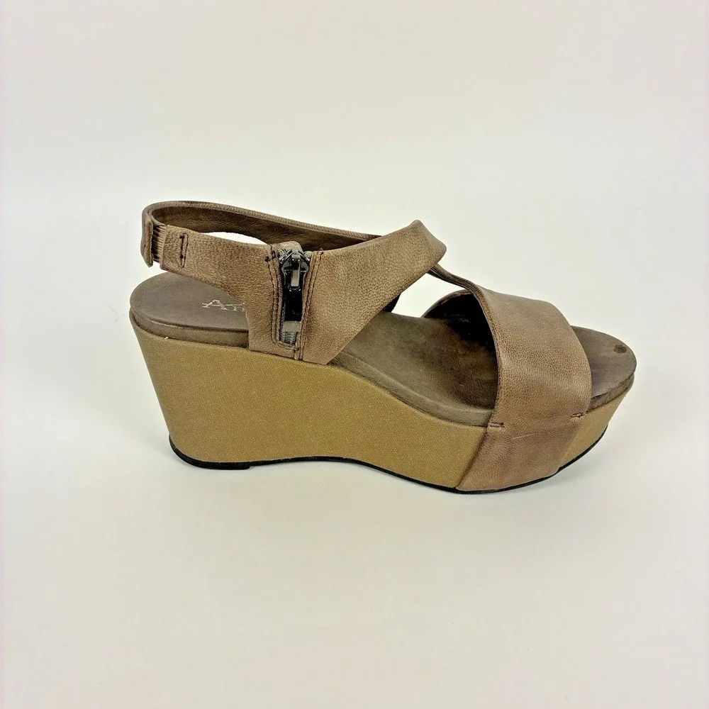 Antelope H43 Kaya Women's Metallic Taupe Leather Wedge Sandal EU 37 US 6.5